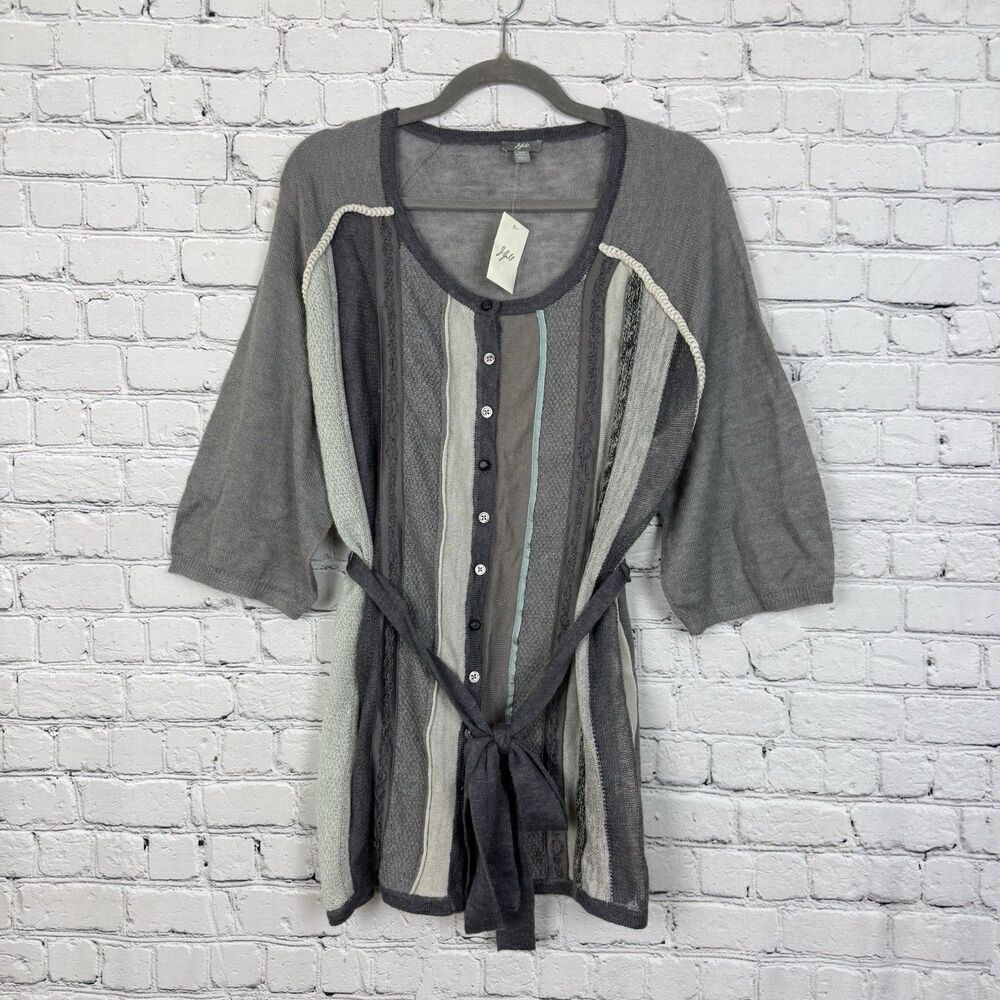 J Jill Gray Knit Belted Button Front Cardigan Womens 2X Wool Mohair Blend NEW